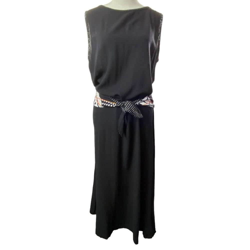 Vtg KD SPRING Women 80s 90s Ties Front V Back Sleeveless Maxi Dress Sz L Black